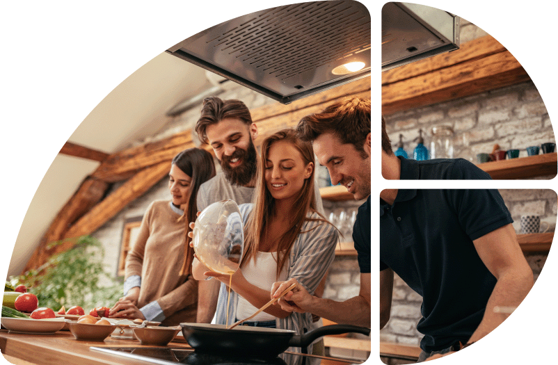 Männer und Frauen kochen zusammen 