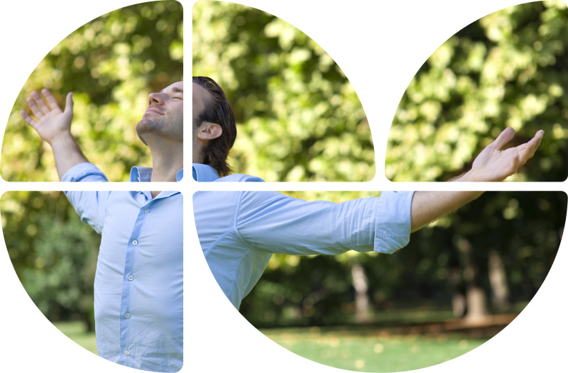 Mann atmet tief durch 